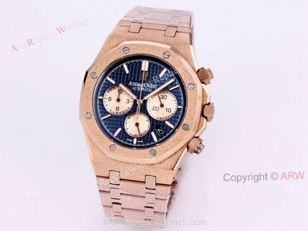 New Audemars Piguet Frosted Gold Royal Oak Rose Gold Watch 41mm Silver Dial with Stop Function High Copy 6