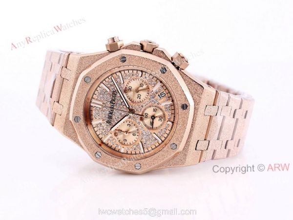 New Frosted Gold Audemars Piguet Royal Oak Rose Gold Chronograph 41mm Diamond Dial Replica Watch 6