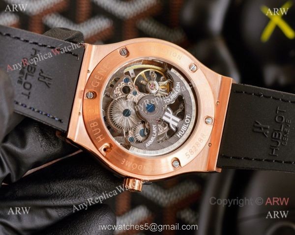 Copy Hublot Classic Fusion Hollow Rose Gold Iced Out Watches 6