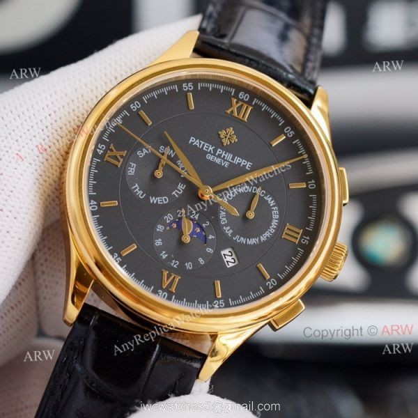 Swiss Replica Patek Philippe Moonphase Gold Grand Complications 9100 Automatic Watch White Face 6