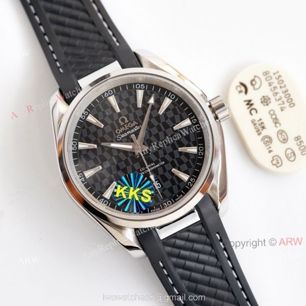 Swiss Quality Omega Aqua Terra Black Dial Black Leather Strap Copy Watch 41 6