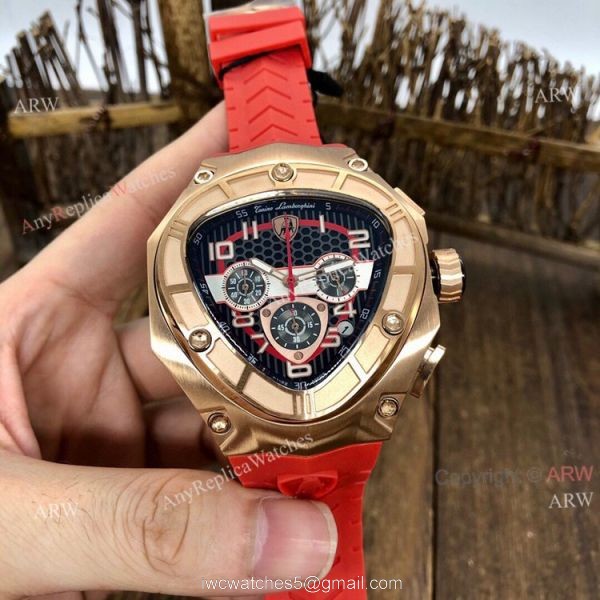 Quartz Tonino Lamborghini 124bbr Spyder 47mm Rose Gold Blue Rubber Band Knockoff Watch 6
