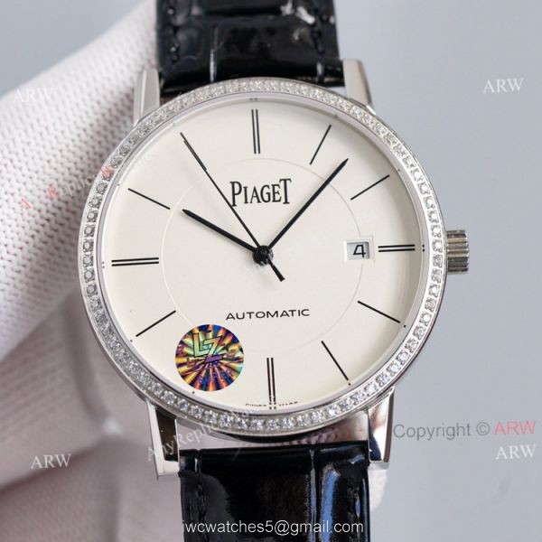 Asia 2824 Piaget Altiplano Black Dial Black Leather Strap Knockoff Watch With Diamond Bezel 6