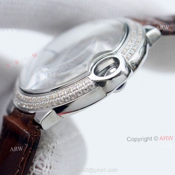 Swiss Quality Knockoff Cartier Ballon Bleu 36mm Automatic Watch With Diamond Bezel Black Leather Strap 6