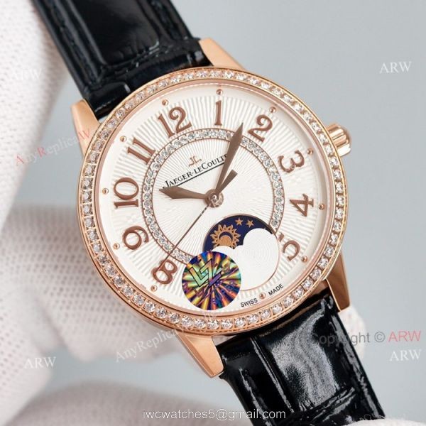 Best Copy White Face Jaeger Lecoultre Rendez-Vous Ladies Watch With Diamonds Blue Leather Strap 6