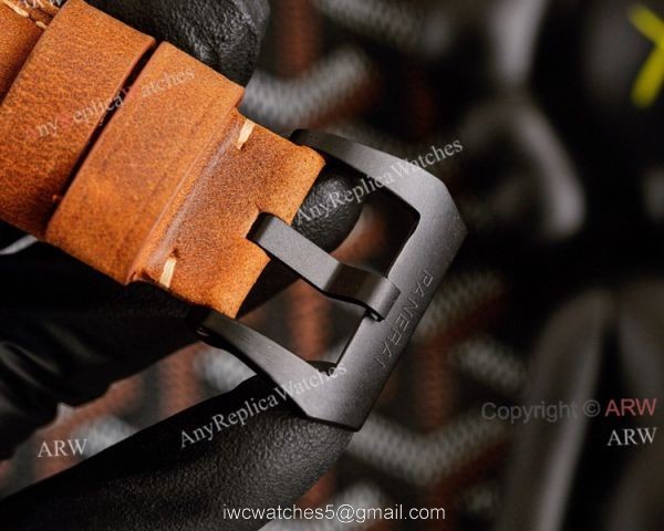 All Black Panerai Radiomir GMT Automatic Watch 45mm Brown Leather Strap High Copy 6
