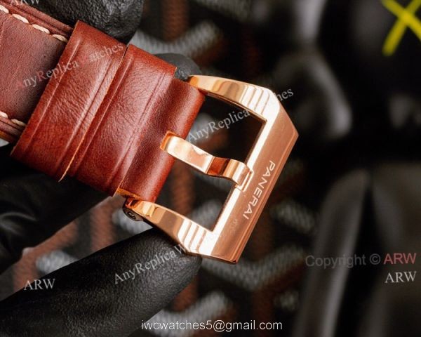 High Quality Replica Panerai Radiomir GMT Black Dial Rose Gold Watch 45mm Brown Leather Band 6