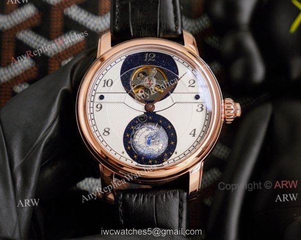 Automatic Montblanc Tourbillon Geosphere Rose Gold Replica Watch Brown Leather Strap For Men 6