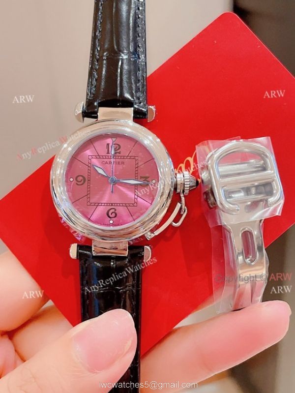 Knockoff Ladies Cartier Pasha Watch Fuchsia Dial Fuchsia Leather Strap 6