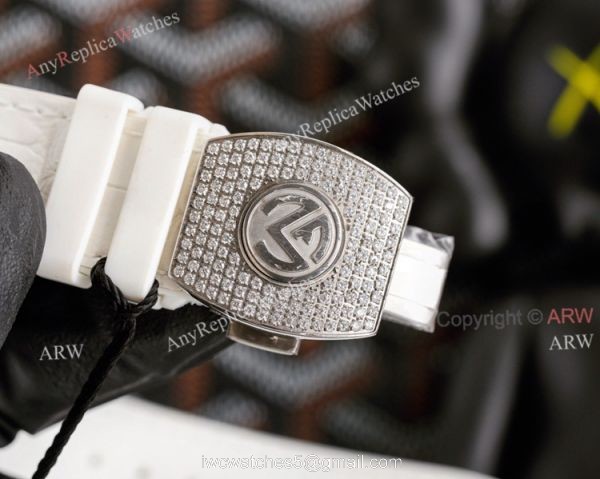 Replica Iced Out Franck Muller V45 Diamond Watch Automatic White Leather Strap 6