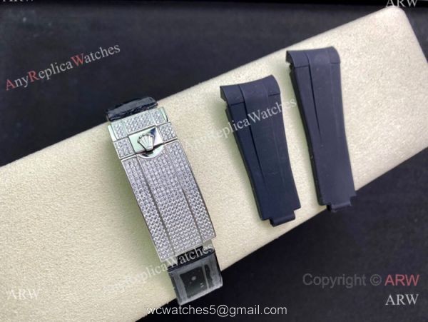 Swiss Quality Rolex Submariner Limited Edition Watch Iced Out Leather Strap 6