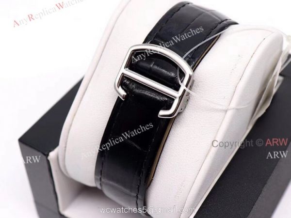 Iced Out Cartier Ballon Bleu 42mm Black Leather Strap Watch Replica 6