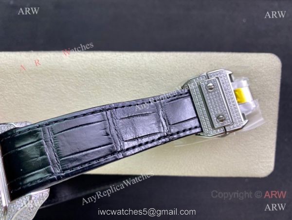 Swiss Quality Iced Out Cartier Santos De Watch Sapphire Crystal 6