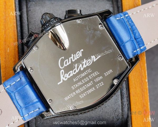 Iced Out Cartier Roadster All Black Watches Leather Strap 6