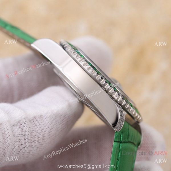 Swiss Quality Rolex Submariner Citizen 8215 Watch Green Leather Strap 6