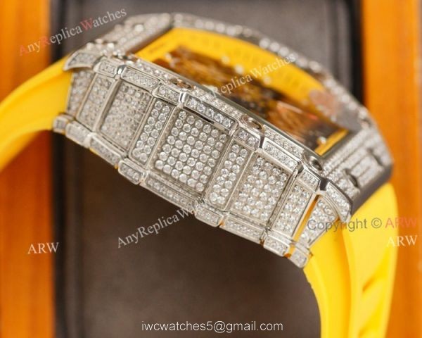 (RM Factory) Clone Richard Mille RM035-01 Orange Rubber Strap Knockoff Watch With Diamonds 6
