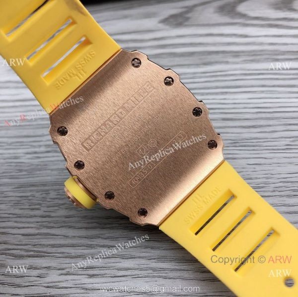 Swiss Quality Richard Mille RM35-01 Rafael Nadal Watch Rose Gold Diamond Yellow Rubber Strap 6