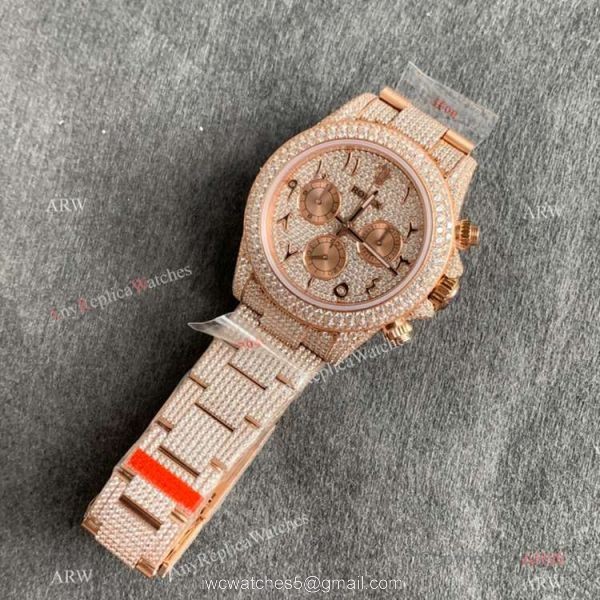 Replica Watch JVS Factory Rolex Iced out Daytona Watch Arabic Scripts Markers 6