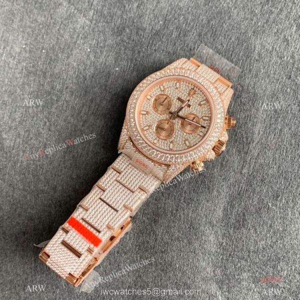 Replica Watch JVS Factory Rolex Iced out Daytona Watch 904L Rose Gold 7750 Movement 6