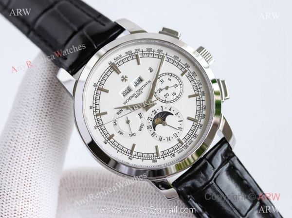 TW Factory Copy Vacheron Constantin Traditionnelle Chronograph Perpetual Calendar Watch White Mop Dial 6