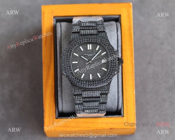 Swiss Grade One Patek Philippe Nautilus Iced Out 9015 Watch Solid Black 6