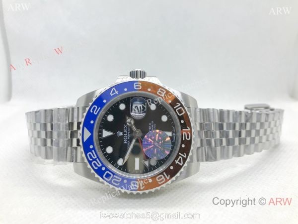 Copy Rolex GMT-Master II Blue/Brown Bezel Stainless Steel Watch 40mm NEW Jubilee Strap 6