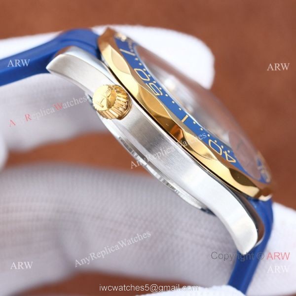 Swiss Quality Copy Omega Seamaster 300m Citizen Watch Two Tone Rose Gold Blue Rubber Strap 6