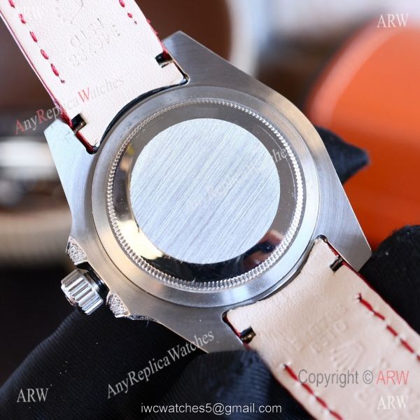 Top Replica Rolex Submariner Rainbow Bezel Red Leather Diamond Watch 6