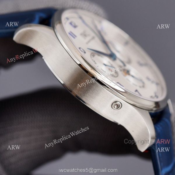 IWC Portuguese Moonphase 42MM Blue Face Arabic Leather Strap Watch 6