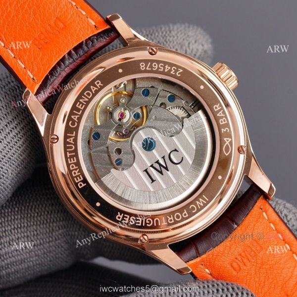Fake IWC Portuguese Moonphase Rose Gold Case 42MM Brown Leather Strap Watch 6