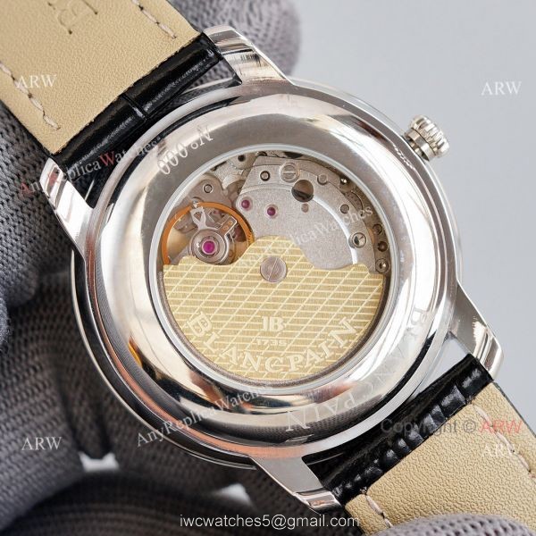Fake Blancpain Villeret Gray Face 40MM Watch With Roman Markers Leather Band 6