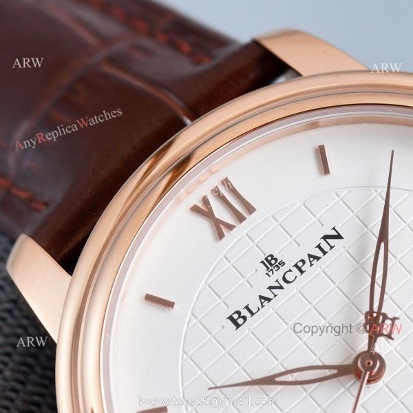 Copy Blancpain Villeret Rose Gold Case Watch With Roman Markers Brown Leather Strap 6