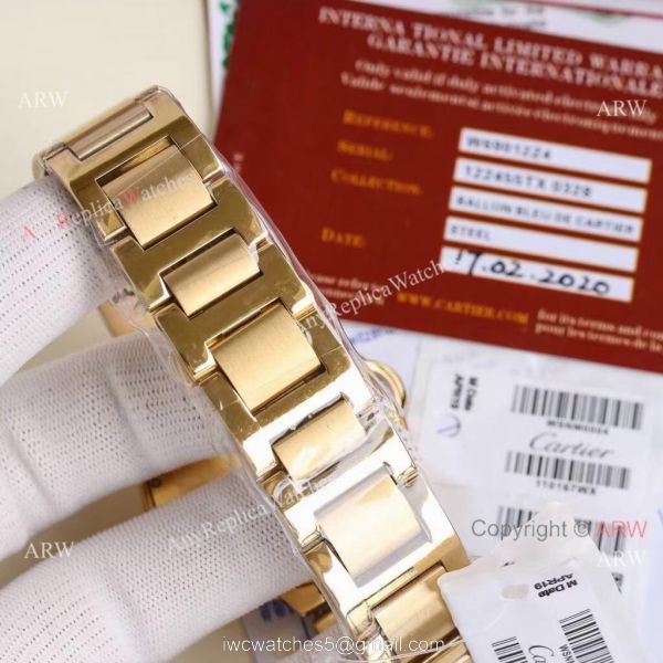 Replica V6 Cartier Balloon Blue Rose Gold Case White Face Watch SS Strap 6