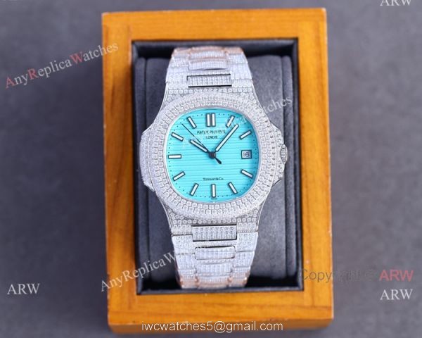 Iced Out Patek Philippe Nautilus Baby-Blue limited edition Watch for 170th anniversary 6