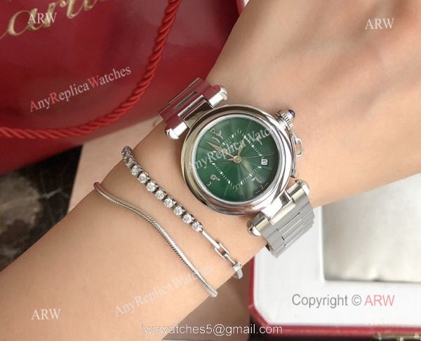 2022 New Copy Cartier Pasha Middle East Limited Edition Stainless Steel Olive Green Dial Watch 6