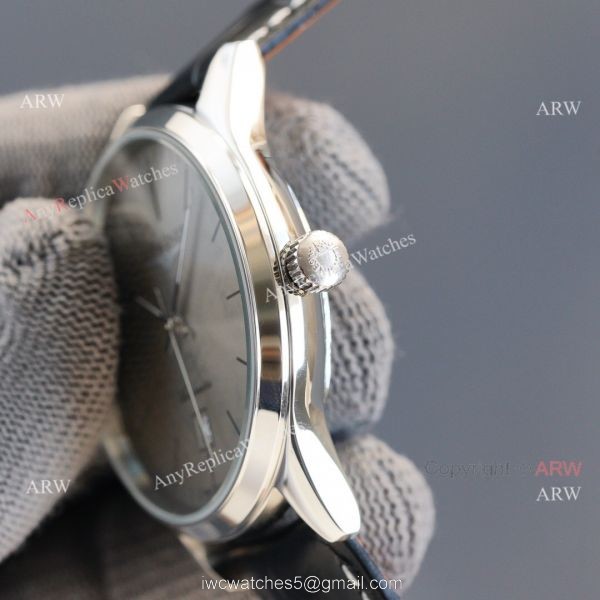 Replica Longines Elegant Gray Meteorite Texture Dial Black Leather Strap Watch 8215 Movement 6
