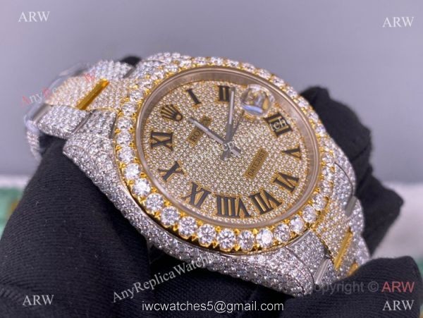 Iced Out Two Tone Rolex Datejust II Replica Watch 2836 Movement Roman Markers 41mm 6