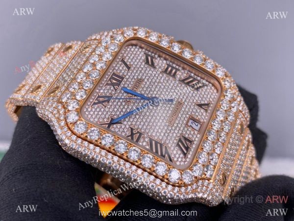 BV Factory Cartier Santos de Watch Iced Out Rose Gold Case 6