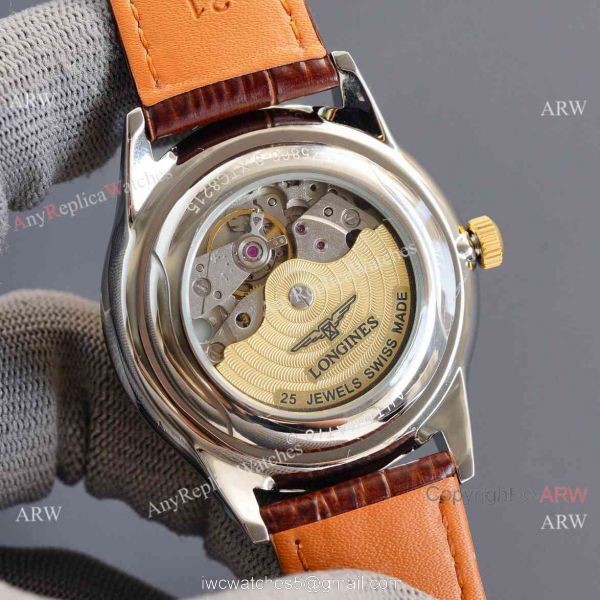 Replica Longines Elegant Rose Gold Bezel 8215 Movement White Dial Brown Leather Strap Watch 6