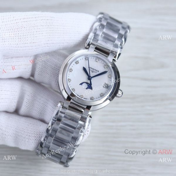 Swiss Quartz Longines PrimaLuna Moon Watch White Mop Face AAA Replica 6