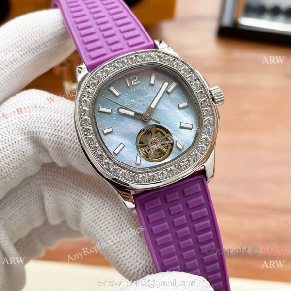 Clone Patek Philippe Lady Tourbillon Automatic Watches White MOP Dial 6