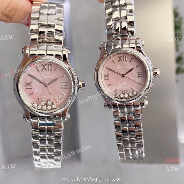 Replica Chopard Couple Watch Happy Sport Olive Green Dial Silver Case 6