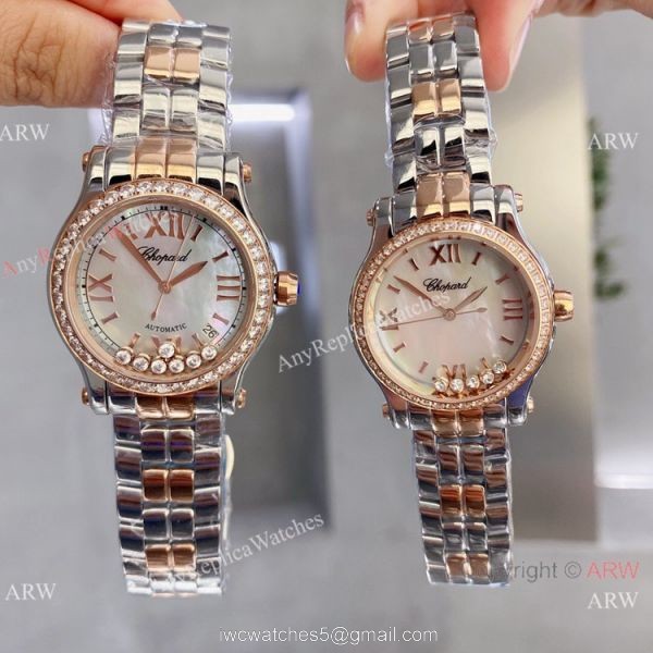 Copy Chopard Happy Sport 2-Tone Rose Gold Couple Watches Best Quality 6