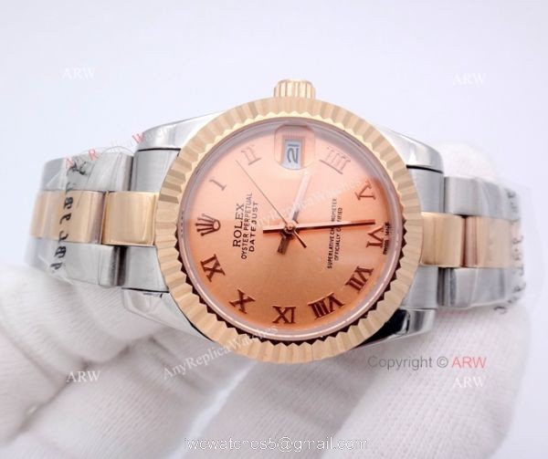 High Quality Copy Rolex Oyster Datejust Ladies Watch 2-Tone Rose Gold Pink Roman 6