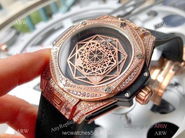 Hublot Big Bang Sang Bleu Stainless Steel Iced Out Watch Best Replica 6