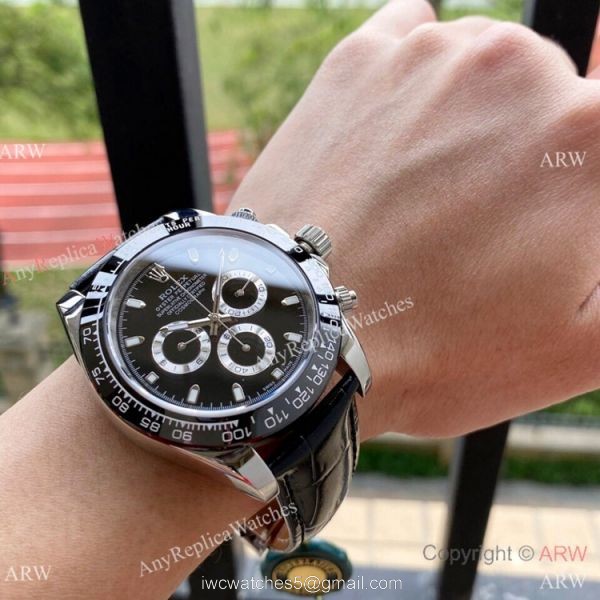 Rolex Cosmograph Daytona Black Ceramic Leather Strap Watch 43mm 6
