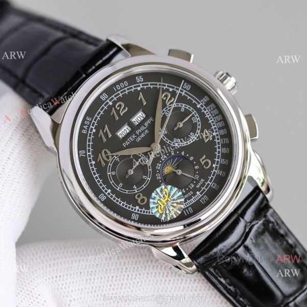 JH Swiss Copy Patek Philippe Perpetual Calendar Chronograph Watch SS Black Dial 6