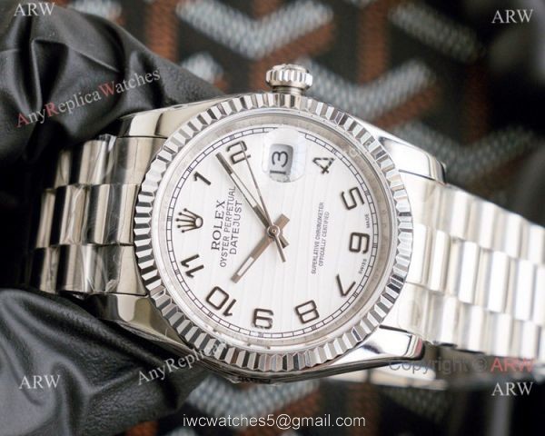 Swiss ETA2836 Rolex DateJust Watch 36mm White Arabic Markers 7