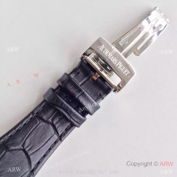 Replica JF Audemars Piguet Royal Oak Ss Black Leather Bracelet AAA Grade Replica Watches Sale 7