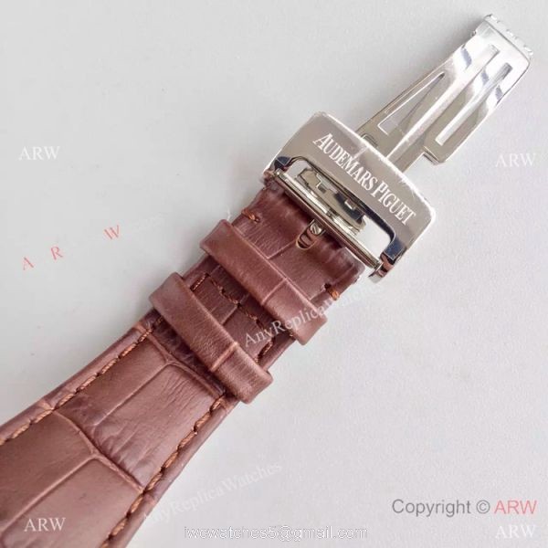 JF Factory Swiss Audemars Piguet Replica Watch Silver Face Brown Leather Band 7